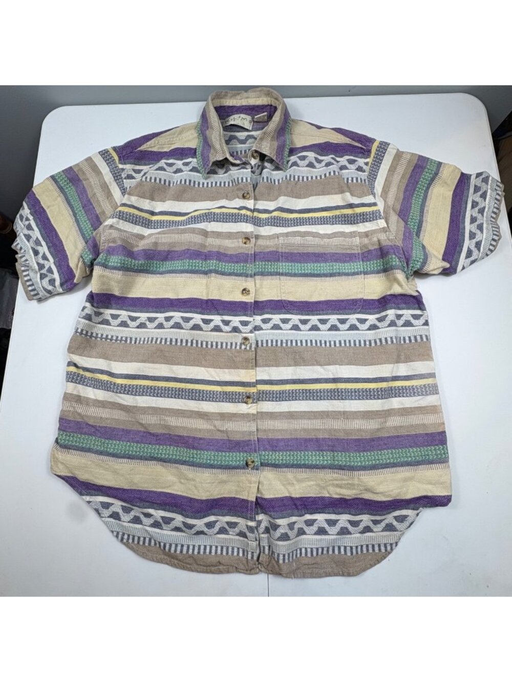 Vintage 90s Southwestern Aztec Stripe Button Up Shirt Womens 20W Cotton Boho Wes